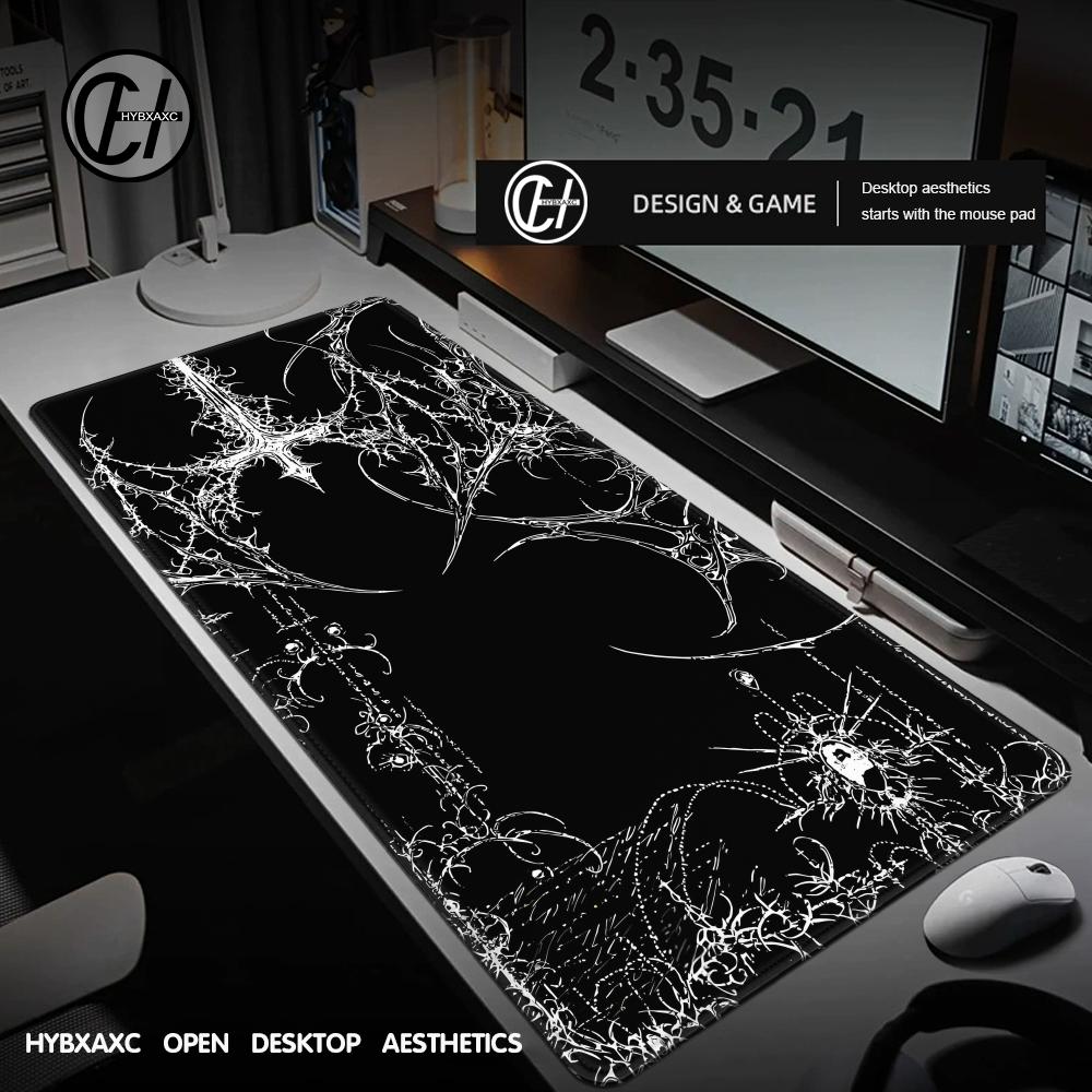 Desk Setup Mat - Black White Cybersigilism Deskmat Gothic Centipede