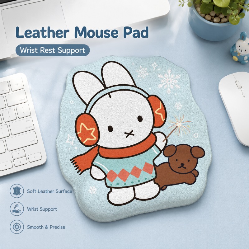 Desk Setup Mat - Anime Miffy Leather Mouse Pad with