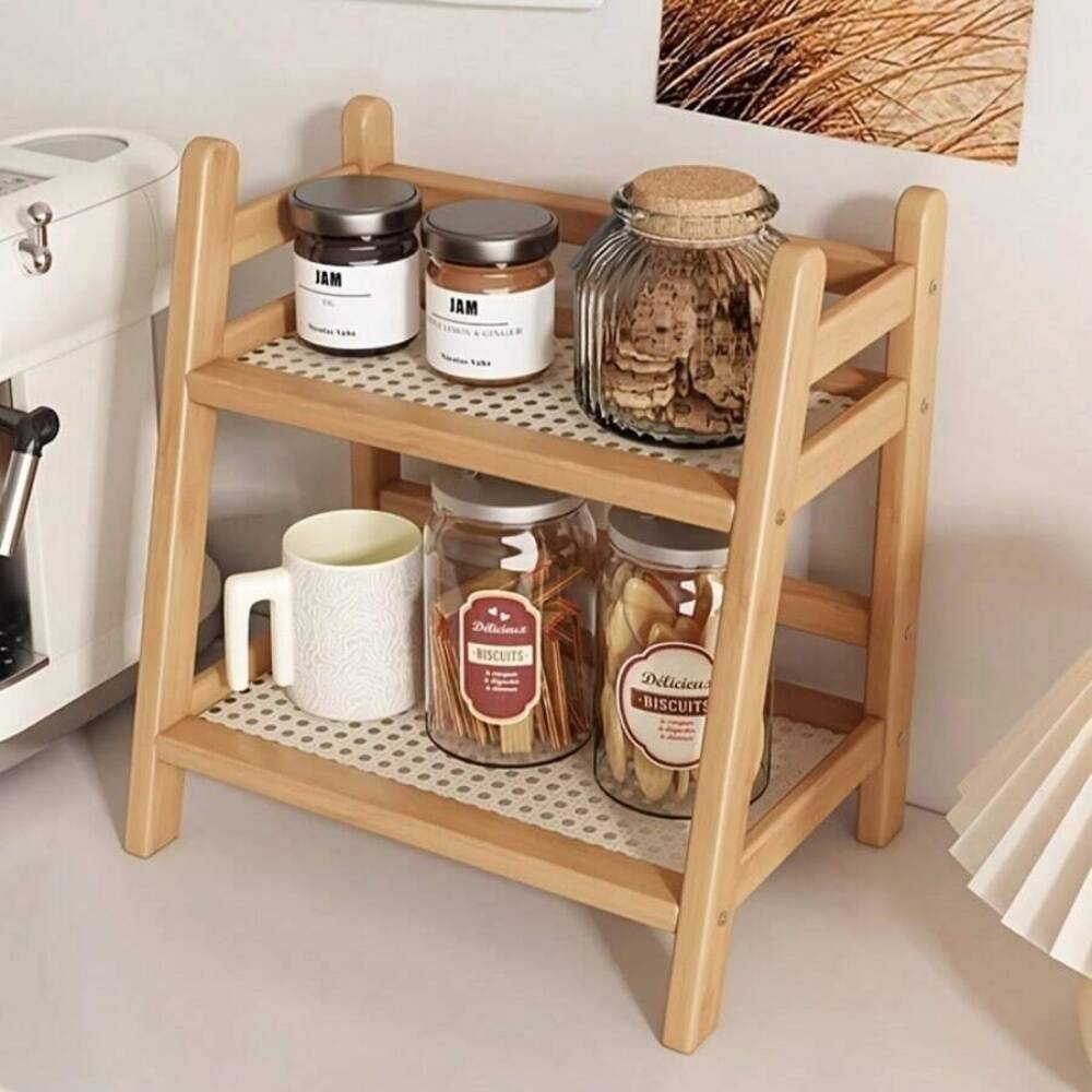 Desk Setup Wood - 2-Tier Bamboo Countertop Storage Rack, Wooden