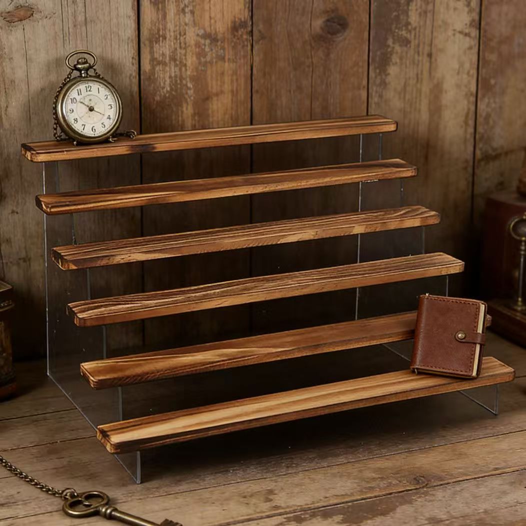 Desk Setup Wood - Charred Wooden Step Display Stand, 2–6-Tier