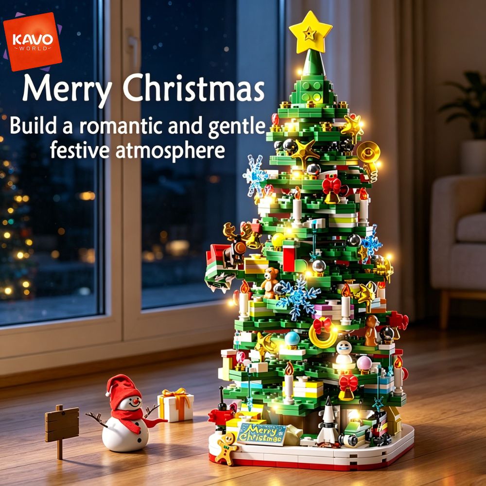 Desk Setup Lighting Ideas - KAVOWORLD 1024pcs Christmas Tree Building Bricks