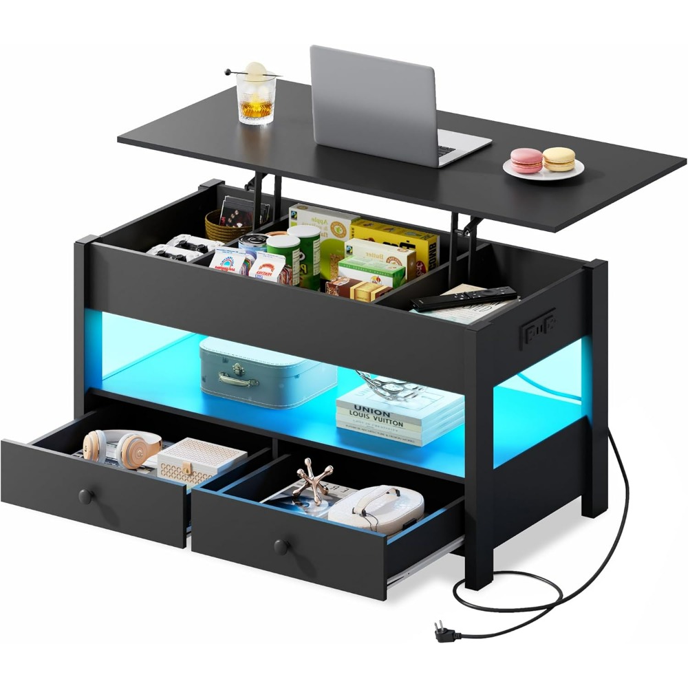 WLIVE Black Lift Top Coffee Ta - Desk Drawer Unit ulasan dan harga