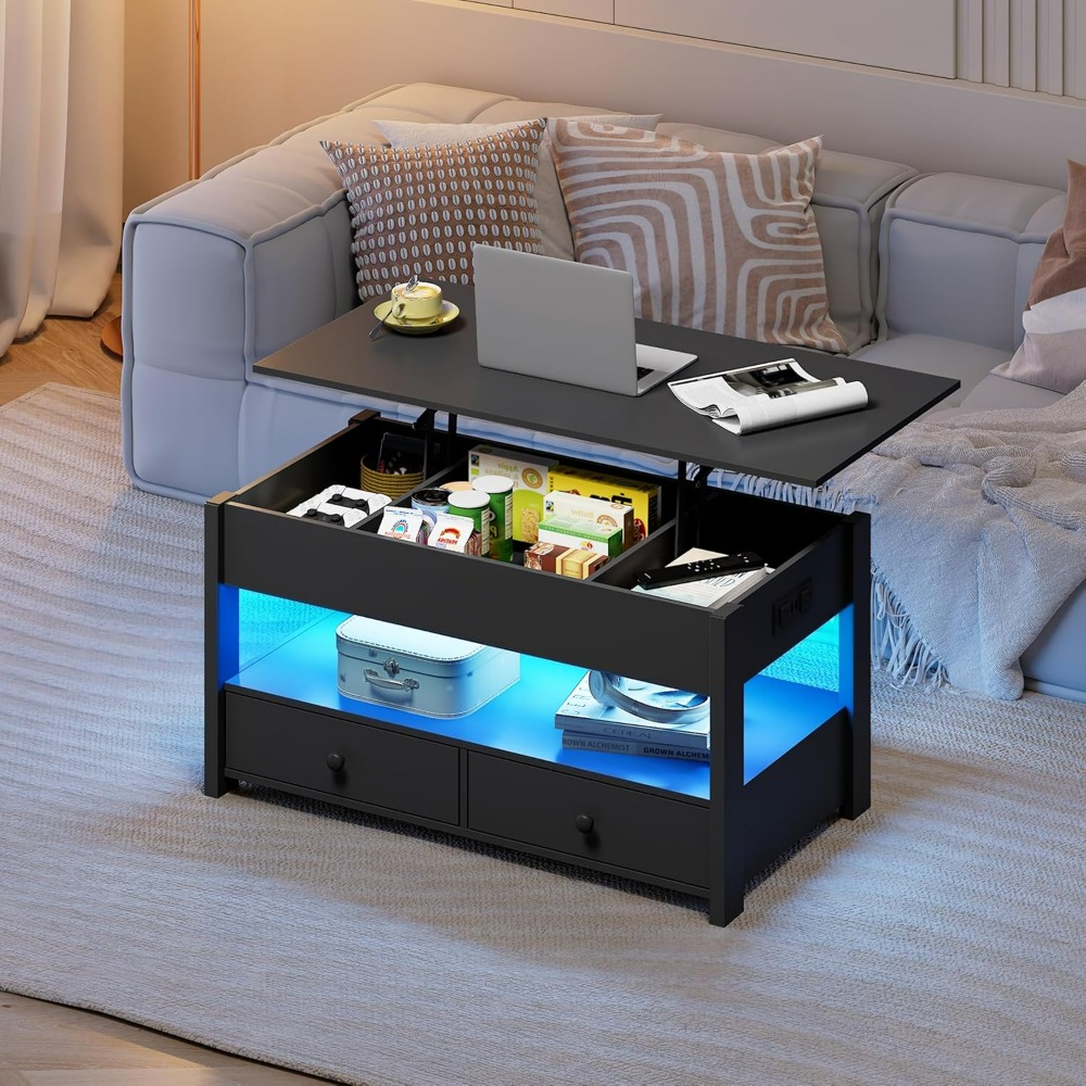 WLIVE Black Lift Top Coffee Ta - Desk Drawer Unit ulasan dan harga