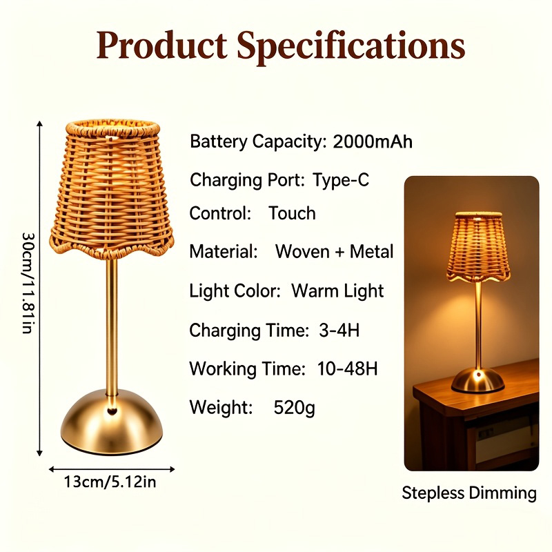 Bohemian Woven Rattan Art Tabl - Desk Setup Lamp ulasan dan harga