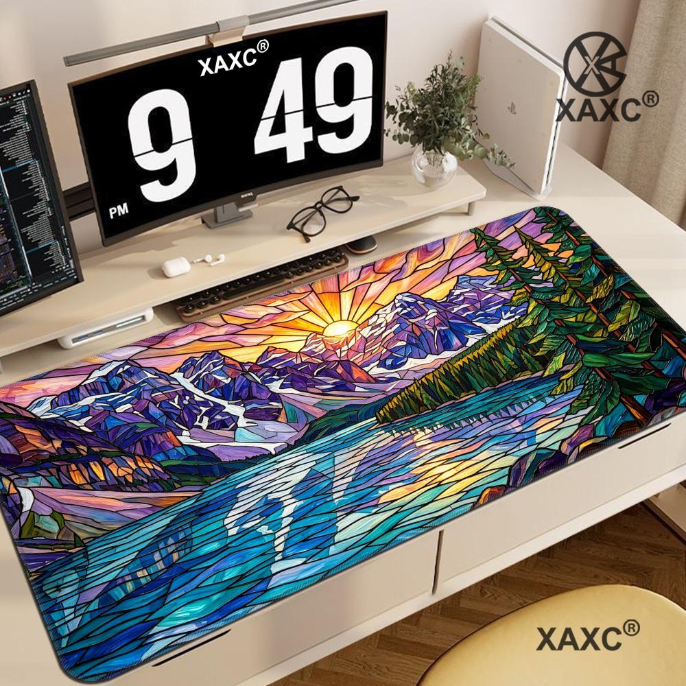 Stained Glass Mountain Desk Ma - Desk Setup Natural ulasan dan harga