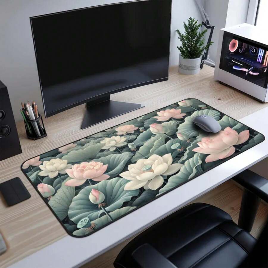 Large Lotus Flower Desk Mat No - Desk Setup Natural ulasan dan harga