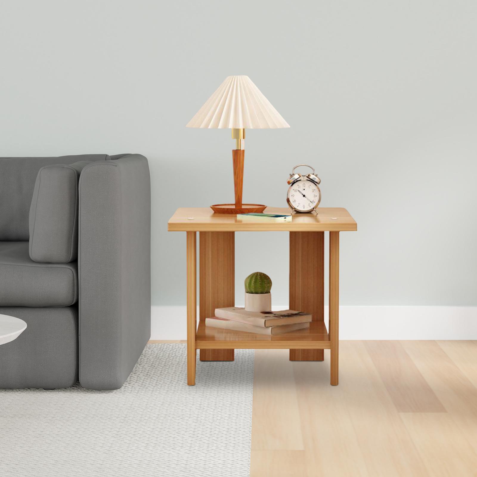 Wooden Double Layers Side Tabl - Desk Setup Wood ulasan dan harga