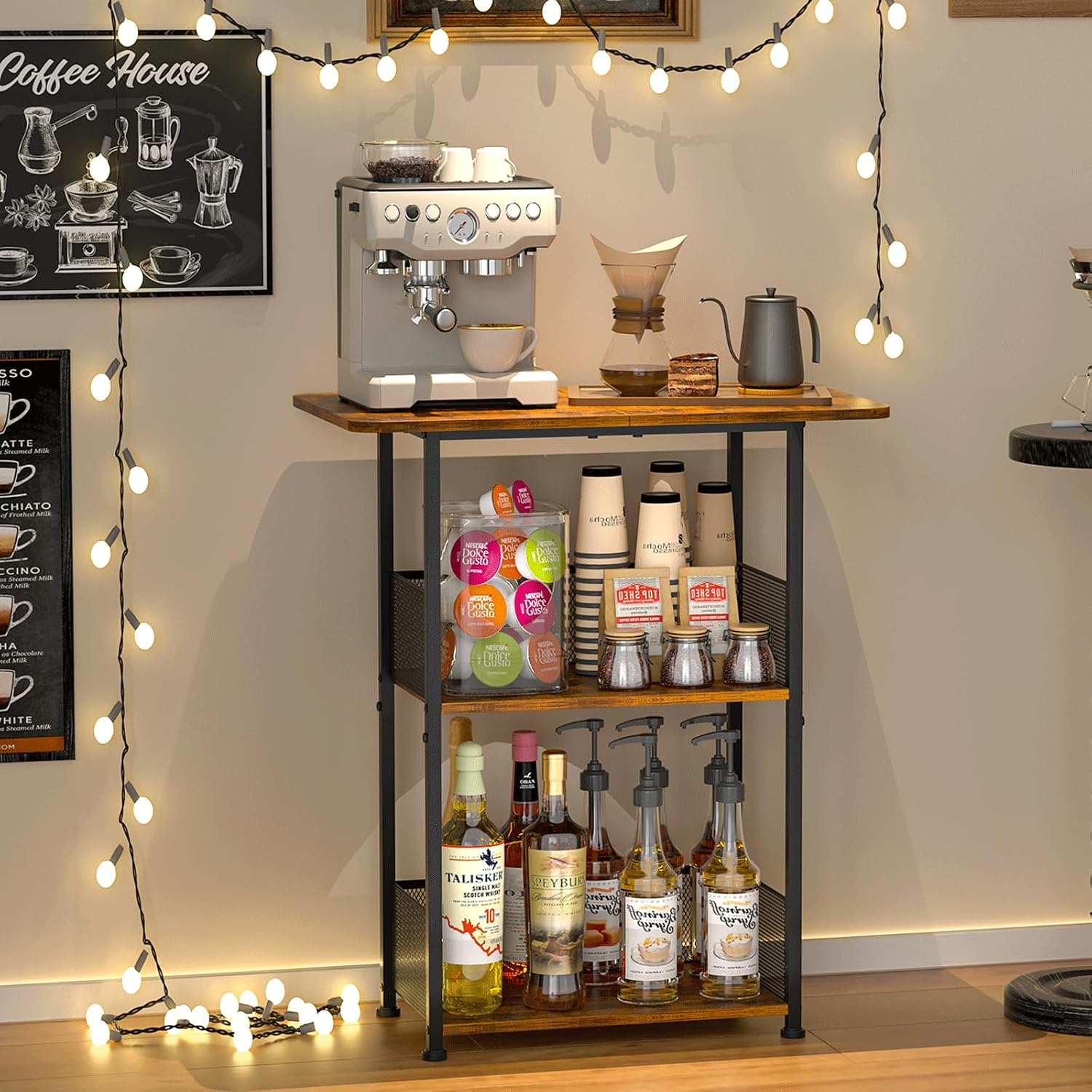 Mini Floor Standing Coffee Bar - Desk Setup Wood ulasan dan harga