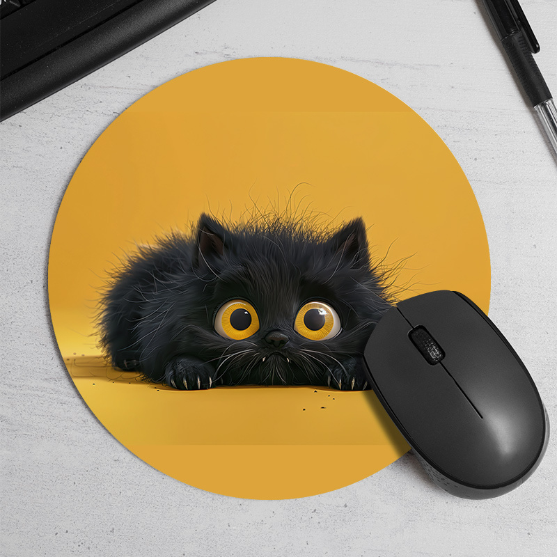 Cute Black Cat Round Mouse Pad - Desk Setup Office ulasan dan harga