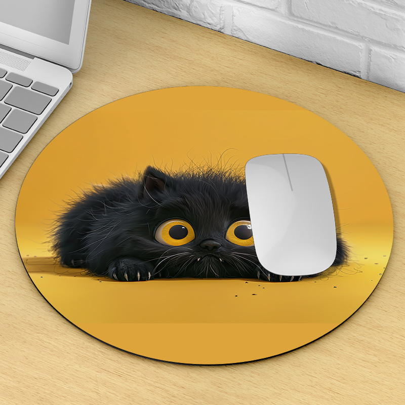 Cute Black Cat Round Mouse Pad - Desk Setup Office ulasan dan harga