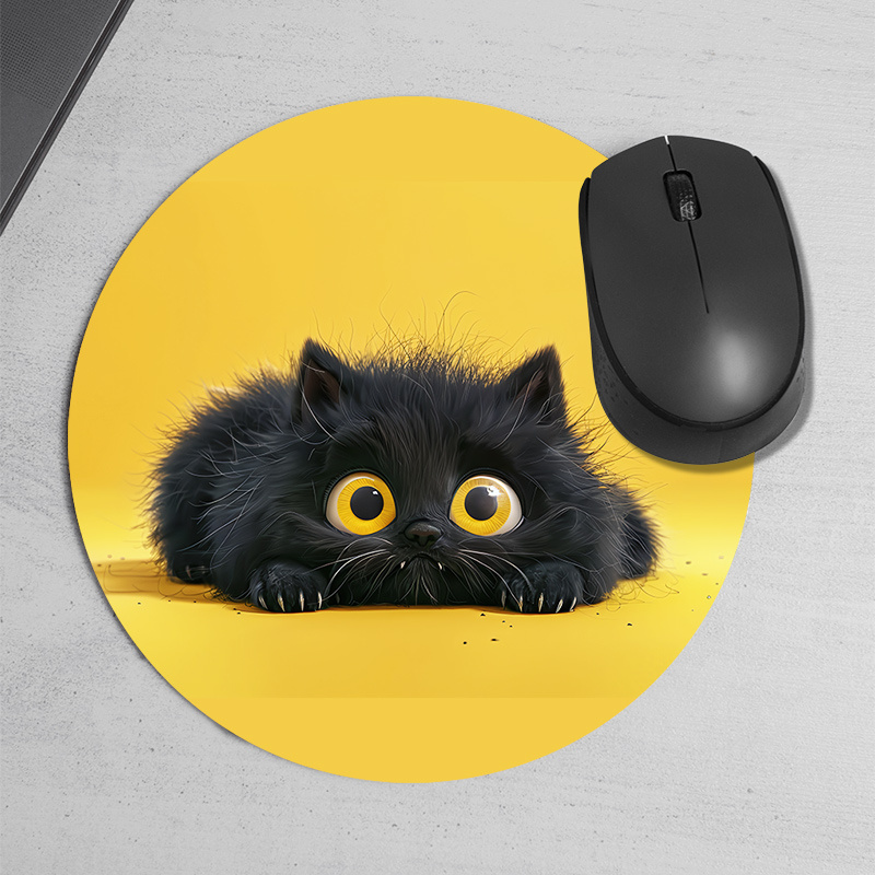 Cute Black Cat Round Mouse Pad - Desk Setup Office ulasan dan harga